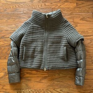 HERNO Down/knit jacket w/removable sleeves.Rare style, gray, 44 Italian,US 8.